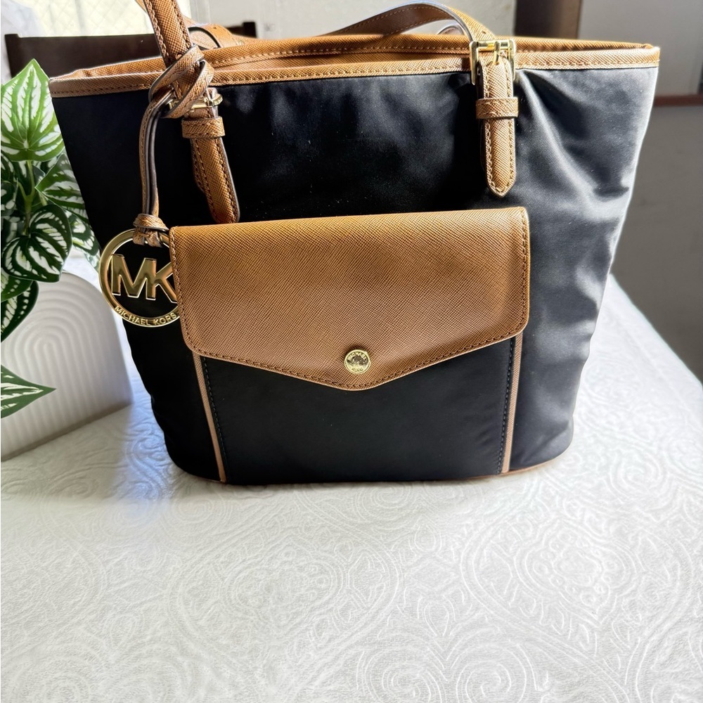 Michael Kors Black & Tan Nylon Tote Bag